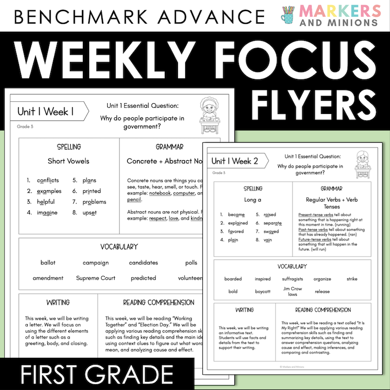 Benchmark Advance G1 Weekly Focus Flyers | Yearlong Parent Newsletter Bundle