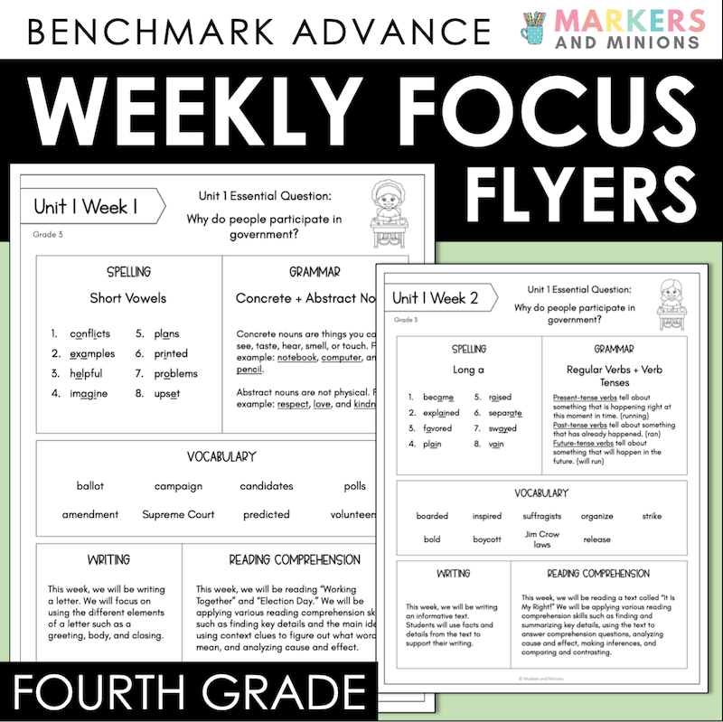 Benchmark Advance G4 Weekly Focus Flyers | Yearlong Parent Newsletter Bundle