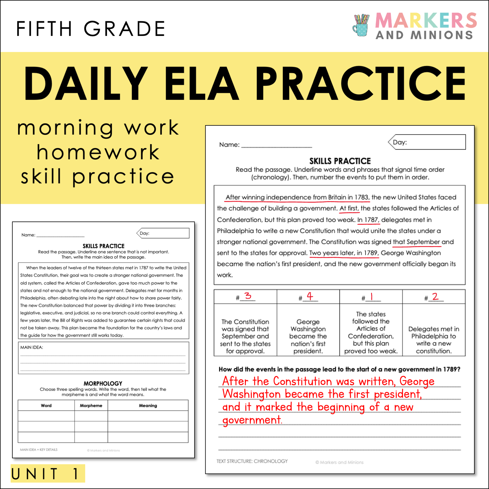 Comprehension Passages + Questions (Benchmark Advance, Fifth Grade, Unit 1)